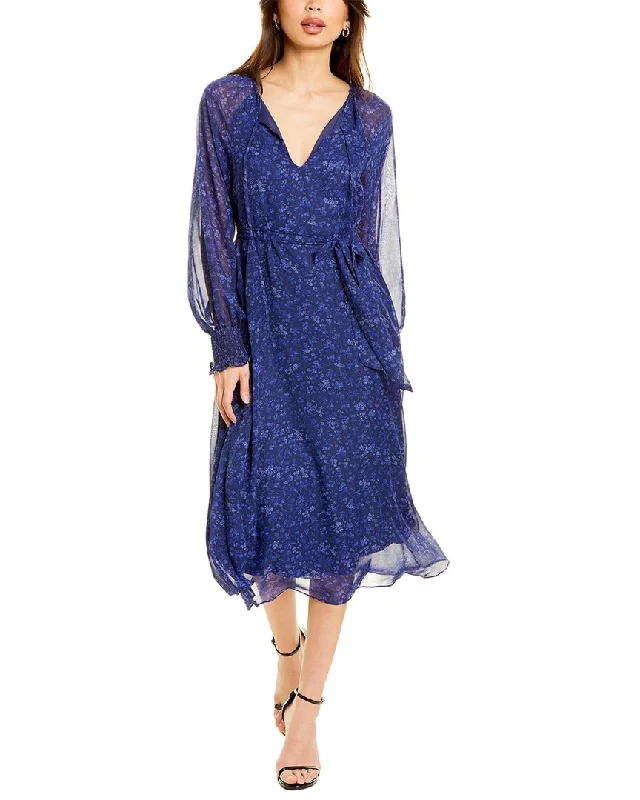 Laundry by Shelli Segal Long Sleeve Flora Midi Dress Trendy Ruffled Sleeve Midi Dress