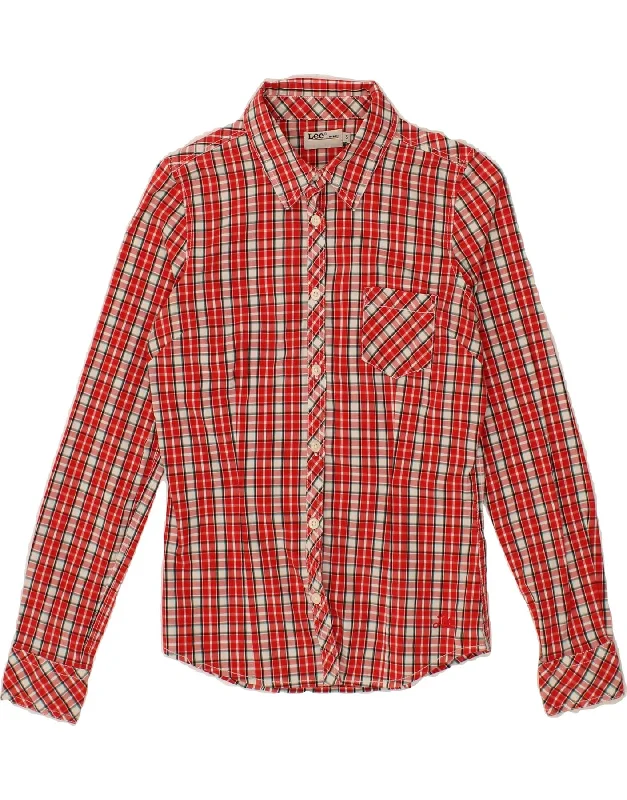 LEE Womens Shirt UK 10 Small Red Check Cotton Classic Short Sleeve Blouse