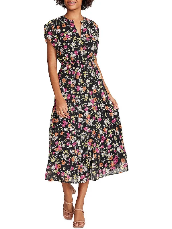 Leigh Womens Floral V Neck Midi Dress Comfortable Adjustable Strap Midi Dress