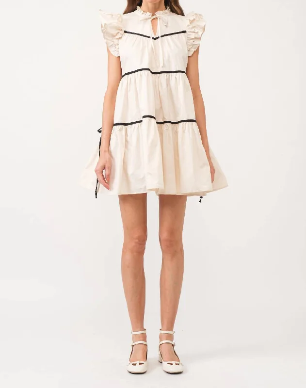 Lena Sleeveless Mini Dress In Cream Elegant Lace-Up Mini Dress