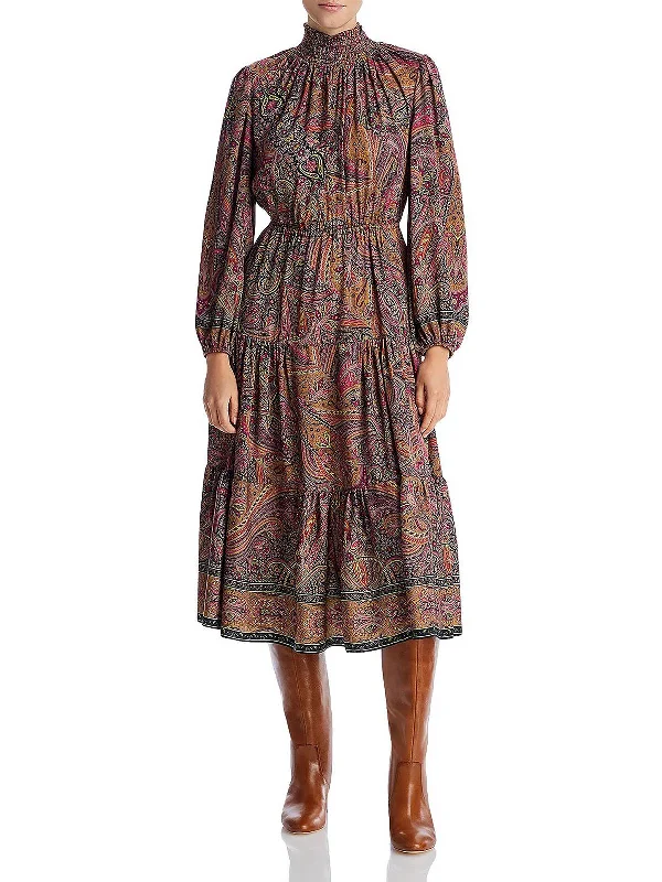 Lena Womens Paisley Smocked Midi Dress Trendy Smocked Detail Midi Dress