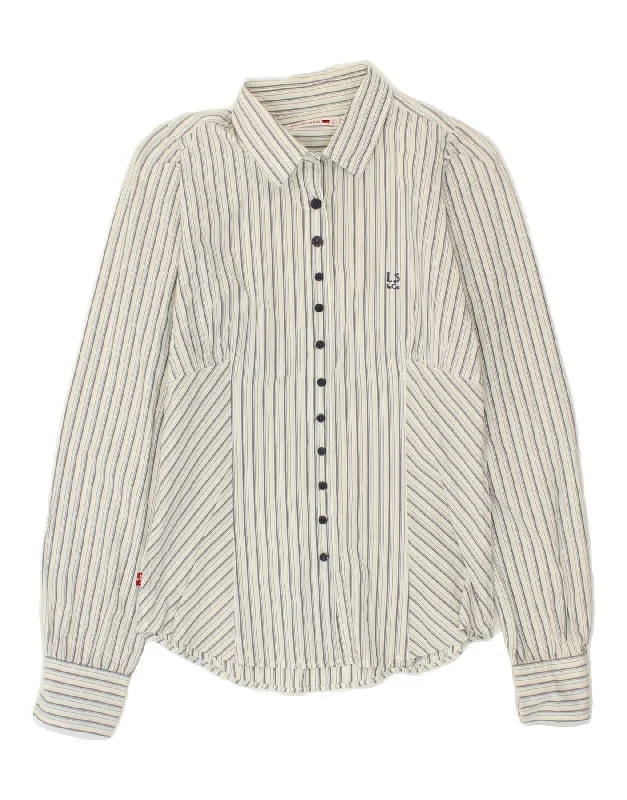 LEVI'S Womens Shirt UK 10 Small White Striped Cotton Trendy Turtleneck Short Shirt