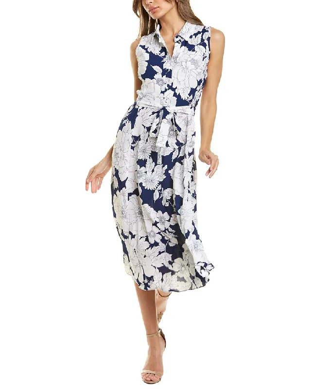 London Times Bubble Crepe Midi Dress Stylish Button-Down Midi Dress