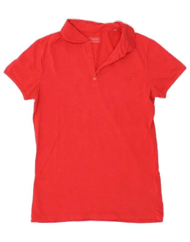 LOTTO Womens Polo Shirt UK 14 Large Red Cotton Comfortable Ribbed Short Sleeve