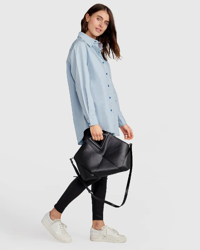 My Girl Oversized Shirt - Duck Egg Blue Stylish Split-Hem Short Shirt