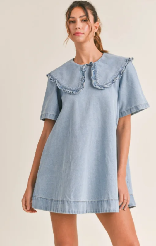 Peter Pan Collar Denim Mini Dress Trendy Camisole Mini Dress