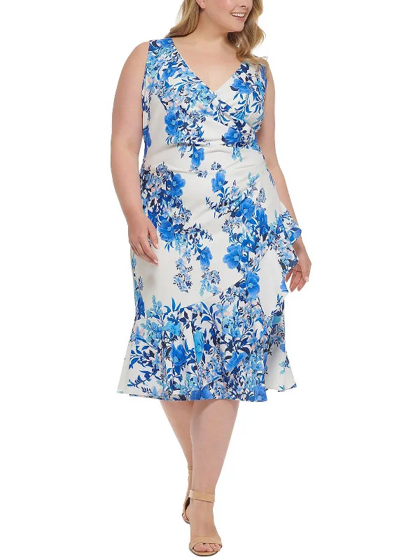 Plus Womens Knit Floral Midi Dress Fashionable Fitted Midi Dress