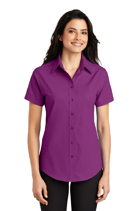 Port Authority Womens Easy Care Wrinkle Resistant Short Sleeve Button Down Shirt - Deep Berry Purple Cozy Summer Short Shirt