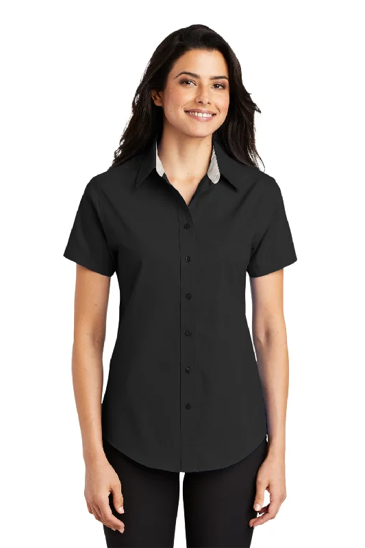 Port Authority Womens Easy Care Wrinkle Resistant Short Sleeve Button Down Shirt - Black Cozy Summer Short Shirt