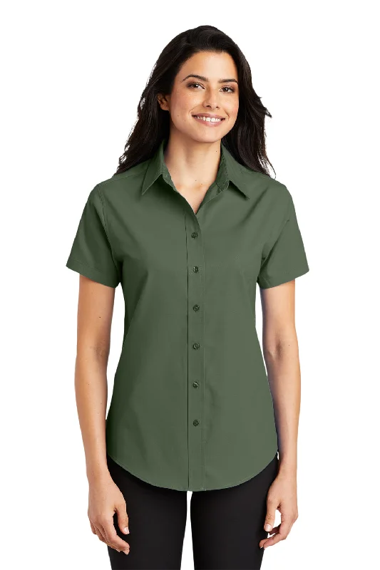 Port Authority Womens Easy Care Wrinkle Resistant Short Sleeve Button Down Shirt - Clover Green Stylish Short Sleeve Polo