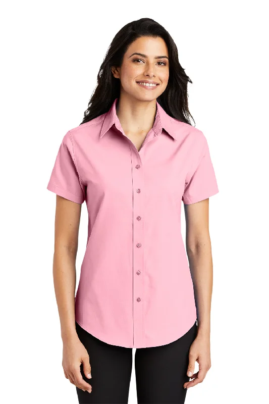 Port Authority Womens Easy Care Wrinkle Resistant Short Sleeve Button Down Shirt - Light Pink Cozy Linen Short Shirt