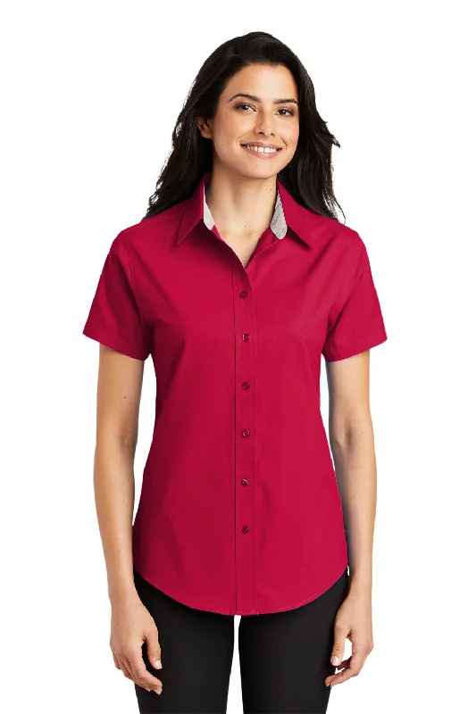 Port Authority Womens Easy Care Wrinkle Resistant Short Sleeve Button Down Shirt - Red Trendy Short Sleeve Tunic