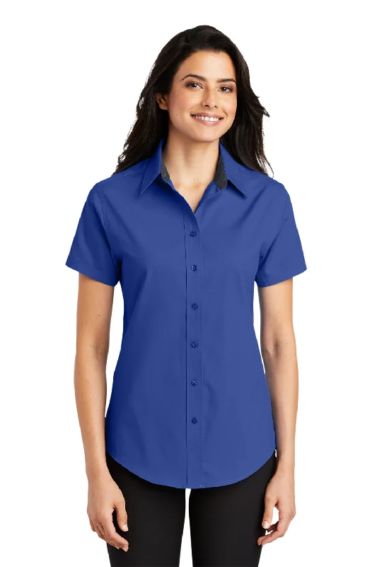 Port Authority Womens Easy Care Wrinkle Resistant Short Sleeve Button Down Shirt - Royal Blue Classic Button-Up Short Tee