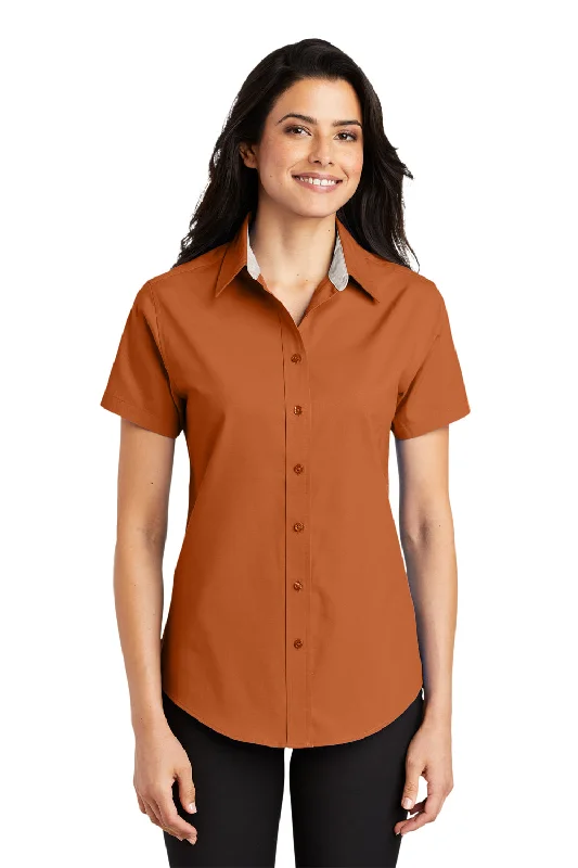 Port Authority Womens Easy Care Wrinkle Resistant Short Sleeve Button Down Shirt - Texas Orange Casual Short Sleeve Top