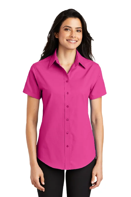 Port Authority Womens Easy Care Wrinkle Resistant Short Sleeve Button Down Shirt - Tropical Pink Comfortable Graphic Short Sleeve