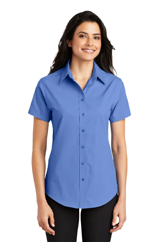 Port Authority Womens Easy Care Wrinkle Resistant Short Sleeve Button Down Shirt - Ultramarine Blue Classic Casual Short Sleeve