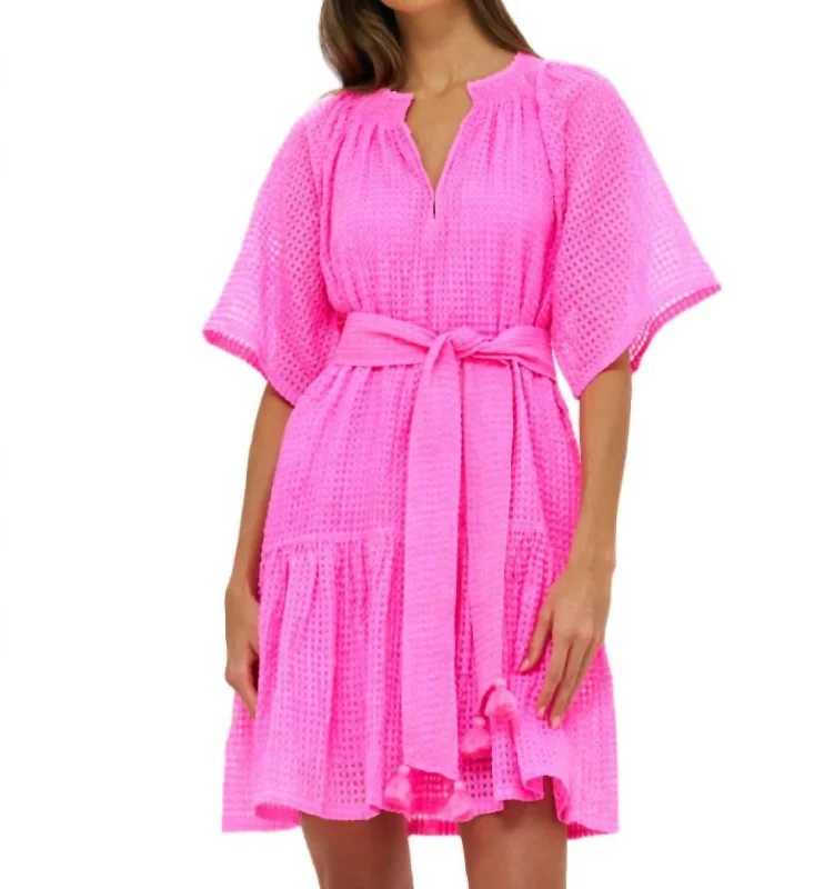 Raglan Belted Mini Dress In Delray Pink Casual High-Waist Mini Dress