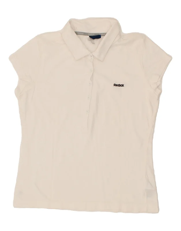 REEBOK Womens Polo Shirt UK 12 Medium White Cotton Soft Flowing Short Shirt