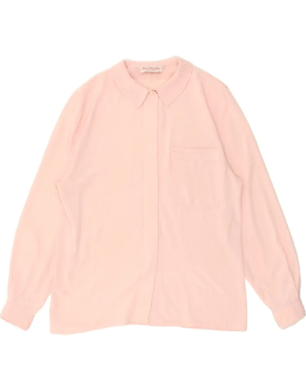 RENATO BALESTRA Womens Shirt Blouse IT 46 Large Pink Stylish Pleated Short Sleeve