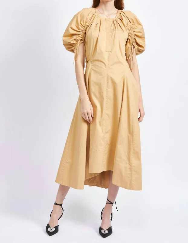 Rowan Cotton Poplin Midi Dress In Beige Classic Black Midi Dress