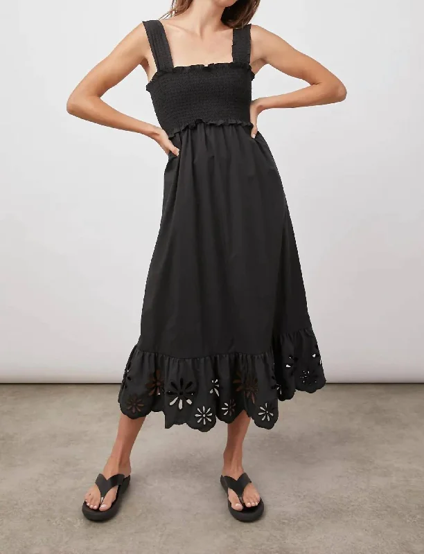 Rumi Midi Dress In Black Eyelet Elegant Floral Midi Dress