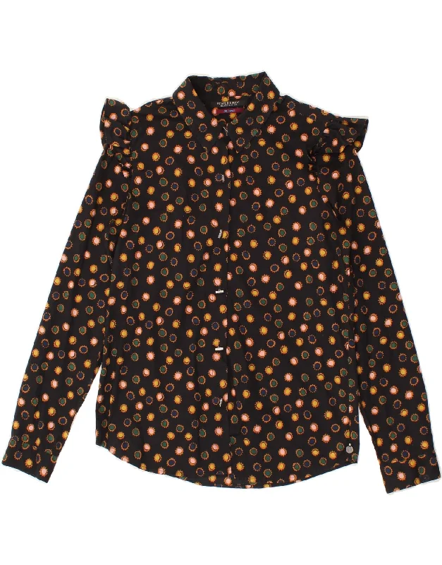 SCOTCH & SODA Womens Shirt Blouse UK 10 Small Black Polka Dot Fashionable Pleated Short Shirt