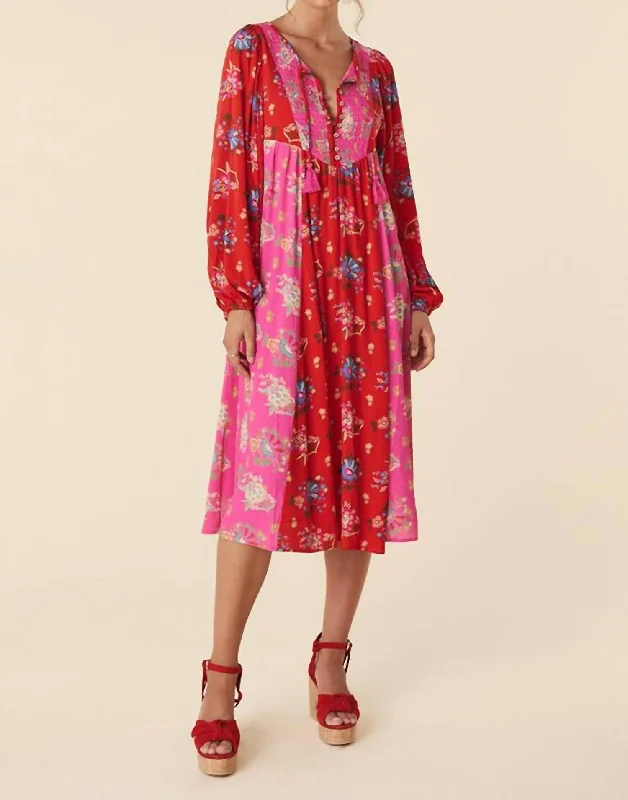 Solstice Boho Midi Dress In Salsa Rose Cozy Ribbed Knit Midi Dress