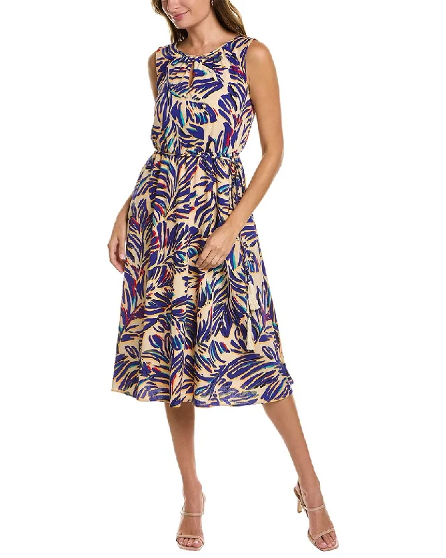 Tahari ASL Printed Midi Dress Trendy Flared Sleeve Midi Dress