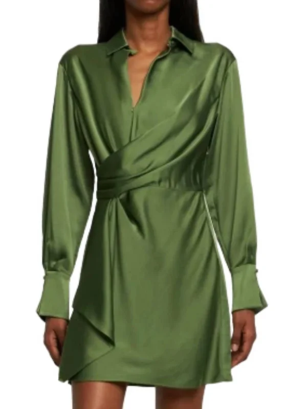 Talit Draped Mini Dress In Olive Green Stylish Button-Down Mini Dress