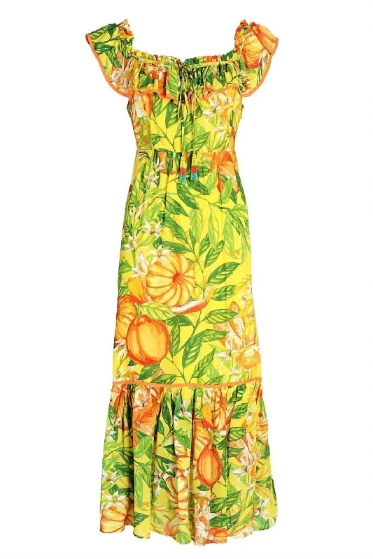 Tangerines Yellow Midi Dress In Yellow Multi Chic Bohemian Midi Dress