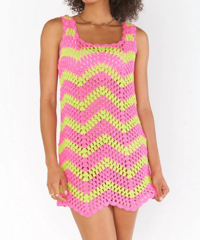 Tara Mini Dress In Watermelon Wave Crochet Trendy Camisole Mini Dress