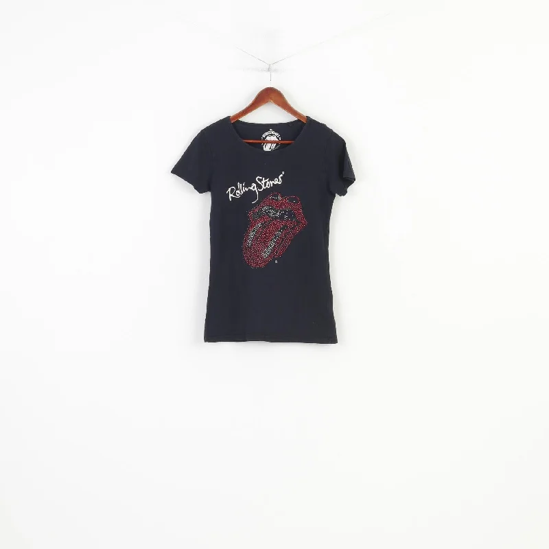 The Rolling Stones Women 170 S Shirt Black Mouth Graphic Cotton Fit Vintage Fif'ty Years Top Trendy Print Short Sleeve