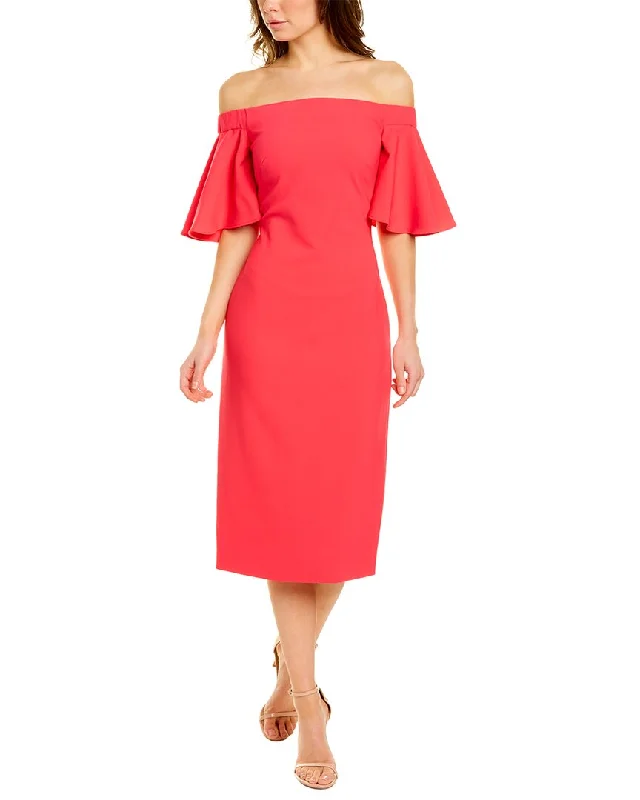 Theia Off-The-Shoulder Midi Dress Elegant Puff Sleeve Midi Dress