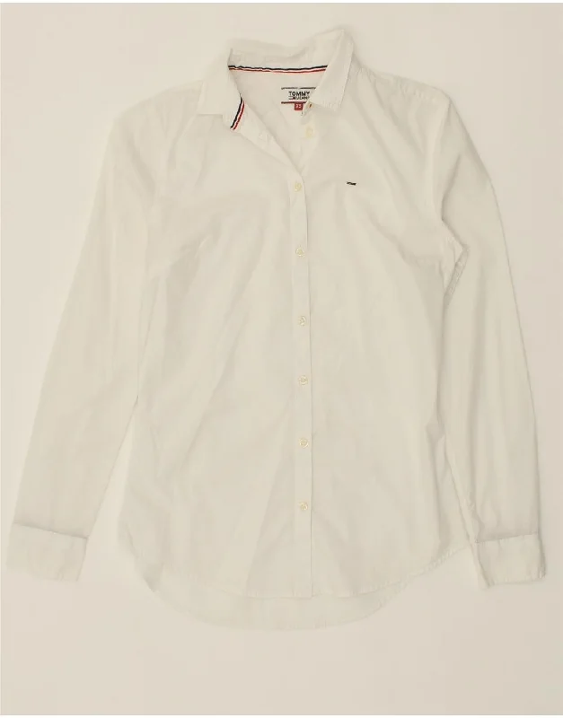 TOMMY HILFIGER Womens Shirt UK 6 XS White Cotton Casual Short Sleeve Top