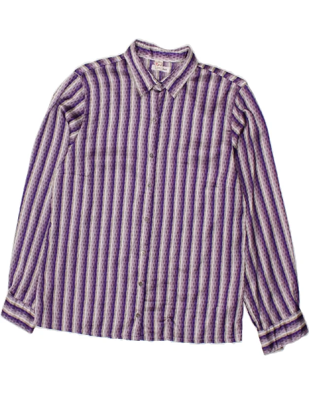 TRU Womens Shirt Blouse IT 44 Medium Purple Striped Polyester Casual Short Sleeve Top