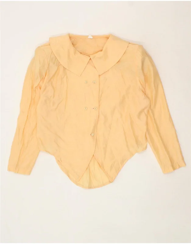 VINTAGE Womens Shirt Blouse UK 16 Large Yellow Stylish Short Sleeve Polo