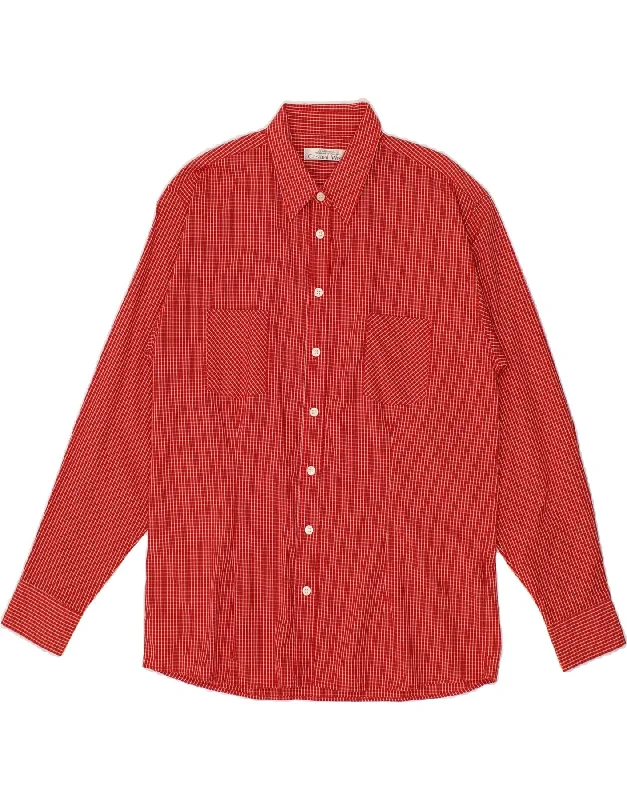 VINTAGE Womens Shirt EU 40 Medium Red Check Cotton Stylish Striped Short Sleeve