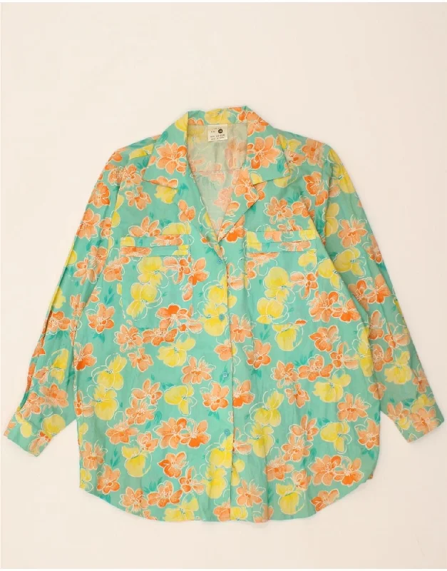 VINTAGE Womens Shirt UK 16 Large  Multicoloured Floral Cotton Casual Cotton Short Shirt