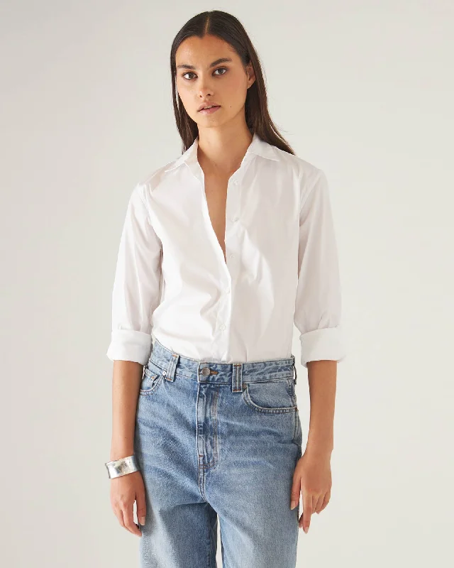 Cotton Stretch Classic Shirt Elegant Draped Short Sleeve