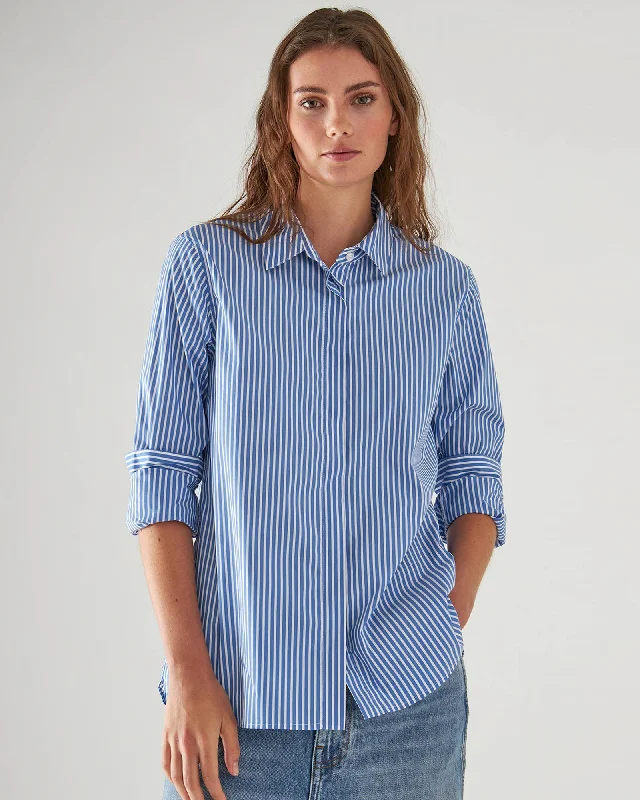 Cotton Stretch Striped Shirt Casual Short Sleeve Top