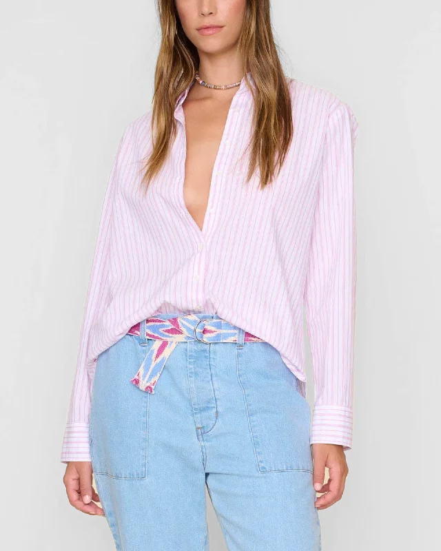 Beau Stripe Shirt Fashionable Cuffed Short Sleeve