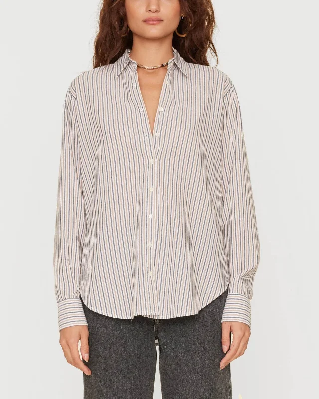 Beau Stripe Shirt Fashionable Draped Short Sleeve