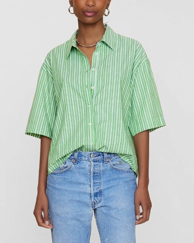 Gracie Stripe Shirt Comfortable Fitted Short Sleeve