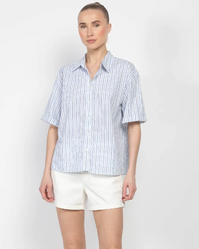 Gracie Stripe Shirt Soft Flowing Short Shirt