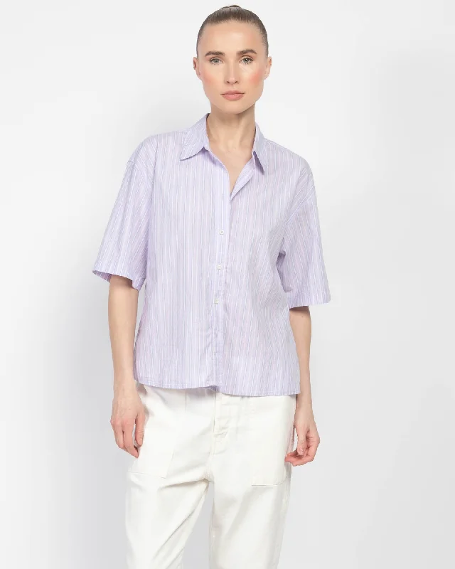 Gracie Stripe Shirt Elegant High-Low Short Shirt