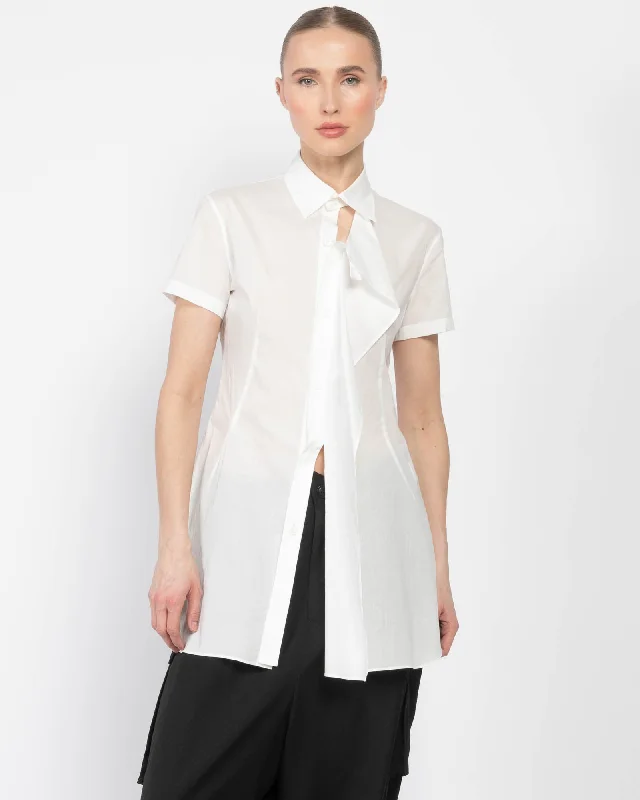 U-Shirt With Cloth On Left Casual Ruffle Short Shirt