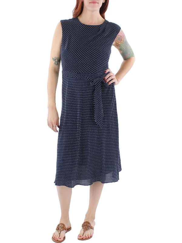 Womens Crepe Polka Dot Midi Dress Trendy Knit Midi Dress