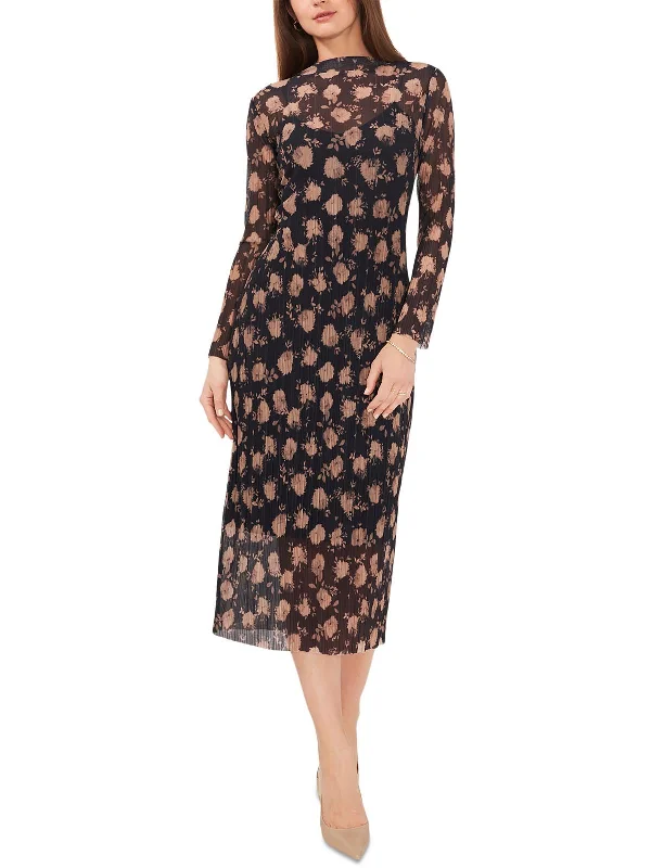 Womens Floral Print Mock Neck Midi Dress Stylish Animal Print Midi Dress