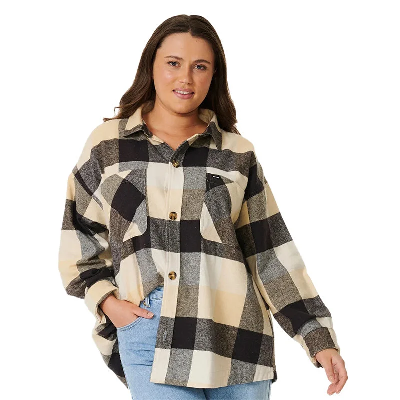 Women's La Isla Flannel Shirt Elegant Draped Short Sleeve