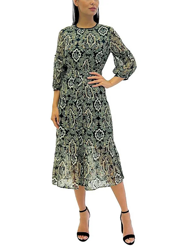 Womens Paisley Long Midi Dress Trendy Long Sleeve Midi Dress